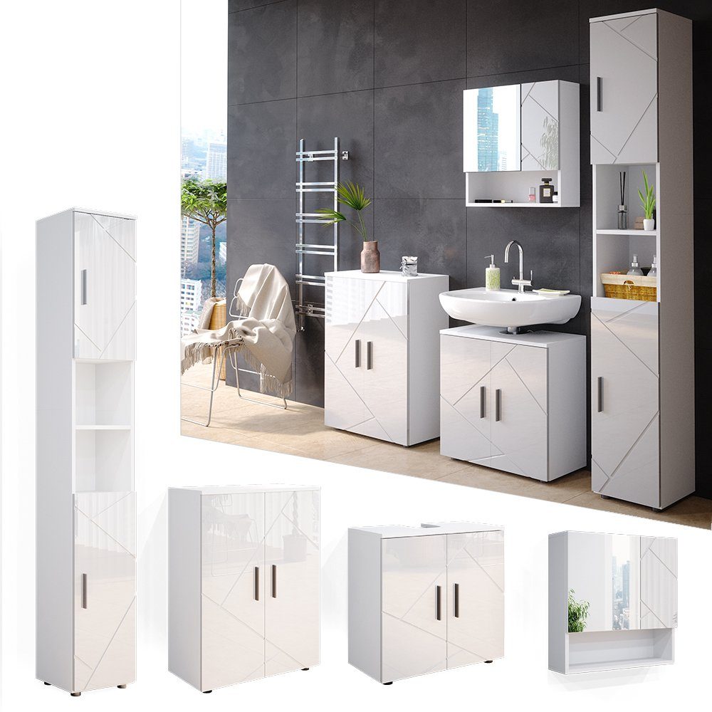 Vicco Badmöbel-Set Badezimmerset IRMA Weiß Hochglanz Set 4, (4-er Set, 4-St., 4-er Set)