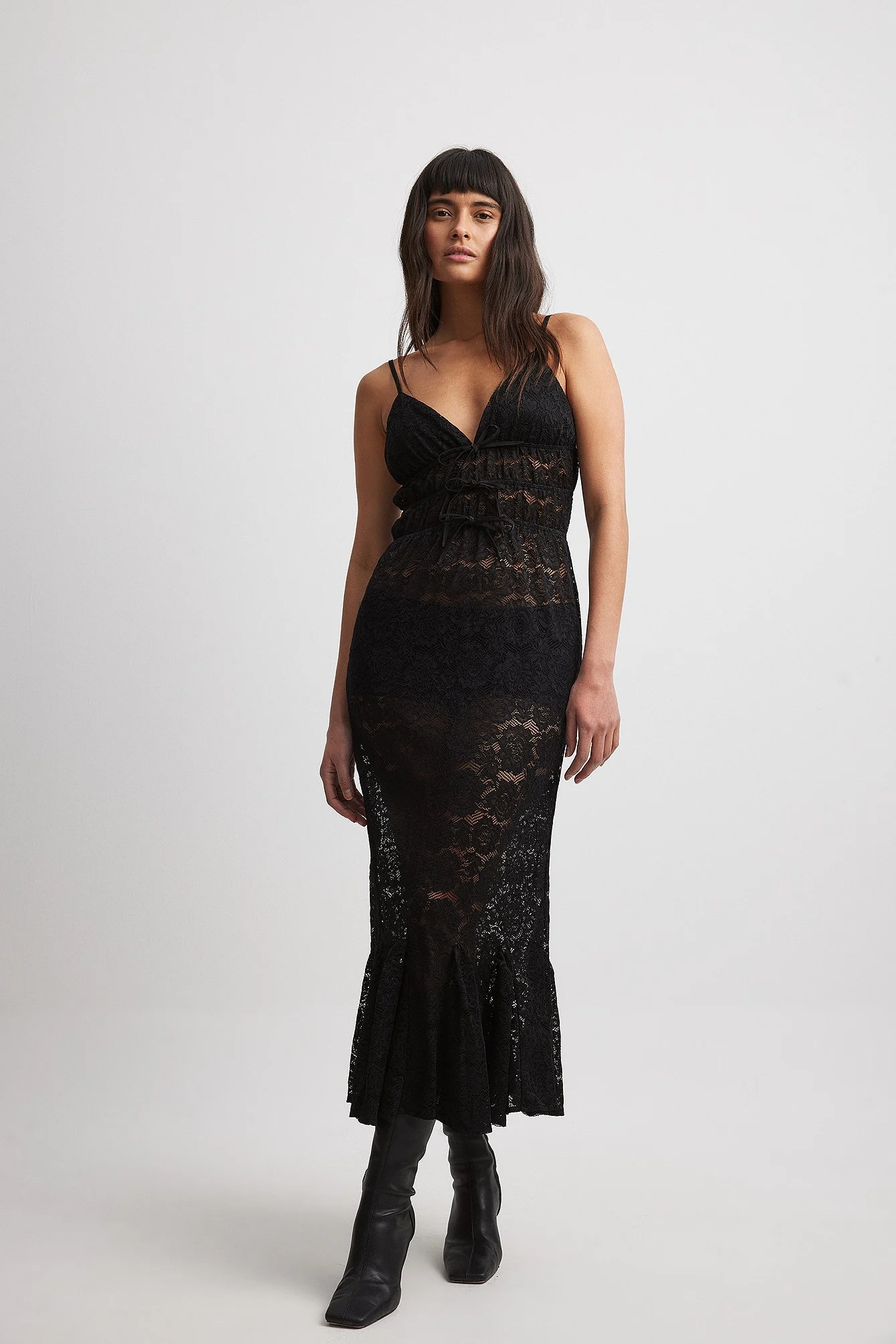 Draped Lace Midi Dress
