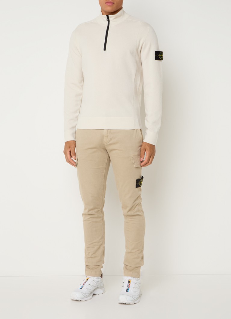 Πουλόβερ Stone Island 521A1 από απαλή πλέξη σε ανάμεικτο χρώμα Razor με φερμουάρ στη μέση και λογότυπο
