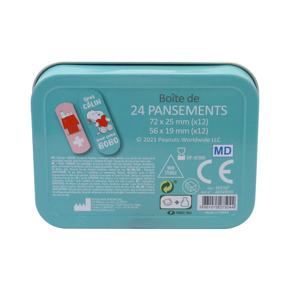 takecare Boite en métal de 24 pansements Snoopy Pansements