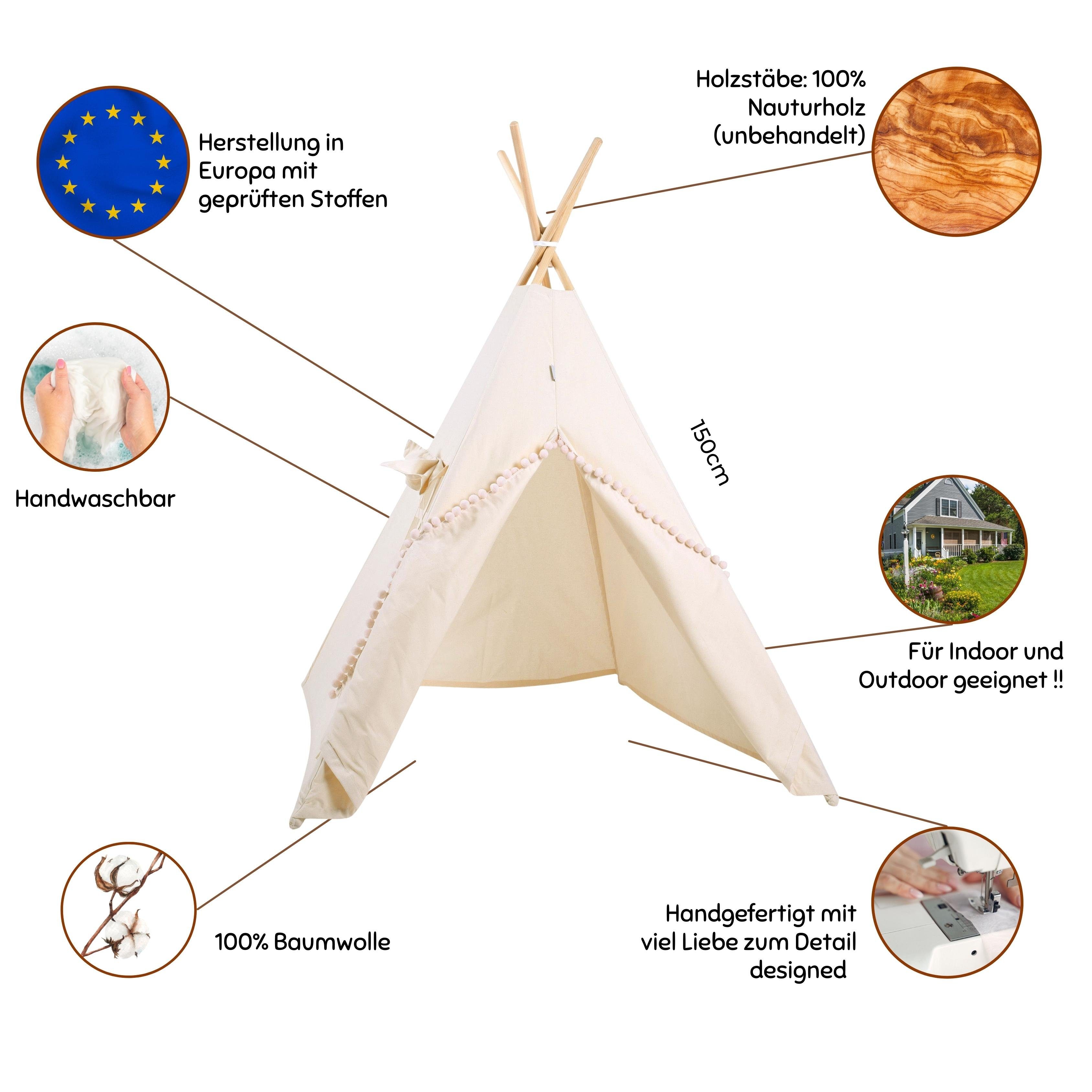Rainbow Kids Tipi-Zelt Beiger Wolf, Personen: 2 (ohne Zubehör)