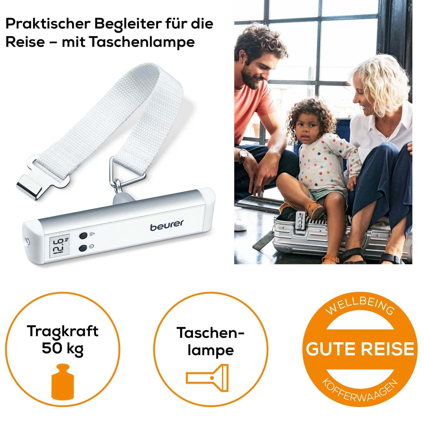 Beurer Kofferwaage LS 10-Kofferwaage mit Hold-Funktion & praktischer Taschenlampe - bis 50 kg