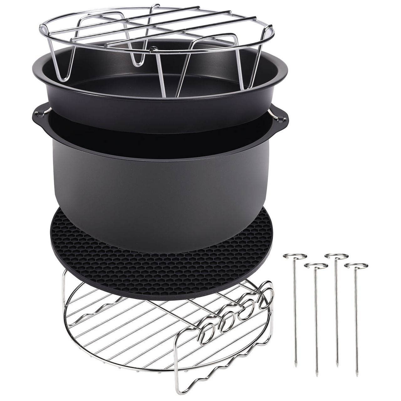 DEUBA Fritteuse Zubehör XL größerere Durchmesser 9 tlg 18,5-20cm schwarz / silber