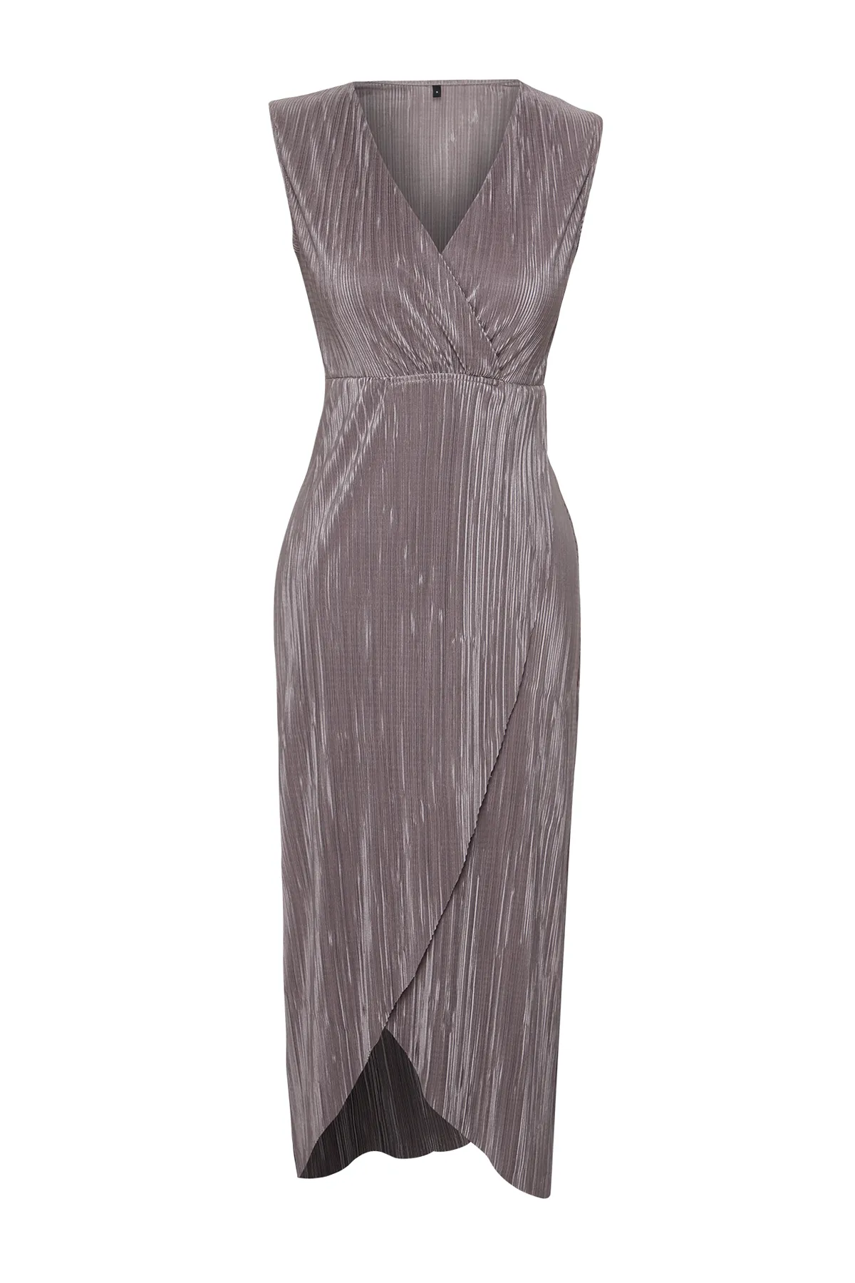 Trendyol Collection  Anthrazitfarbenes, plissiertes Midi-Maxikleid mit Zweireiher-Kragen TWOSS24EL00253