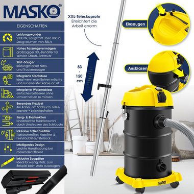 MASKO Industriesauger, 2300 W, 6IN1 Industriestaubsauger Staubsauger Nass Trocken Sauger