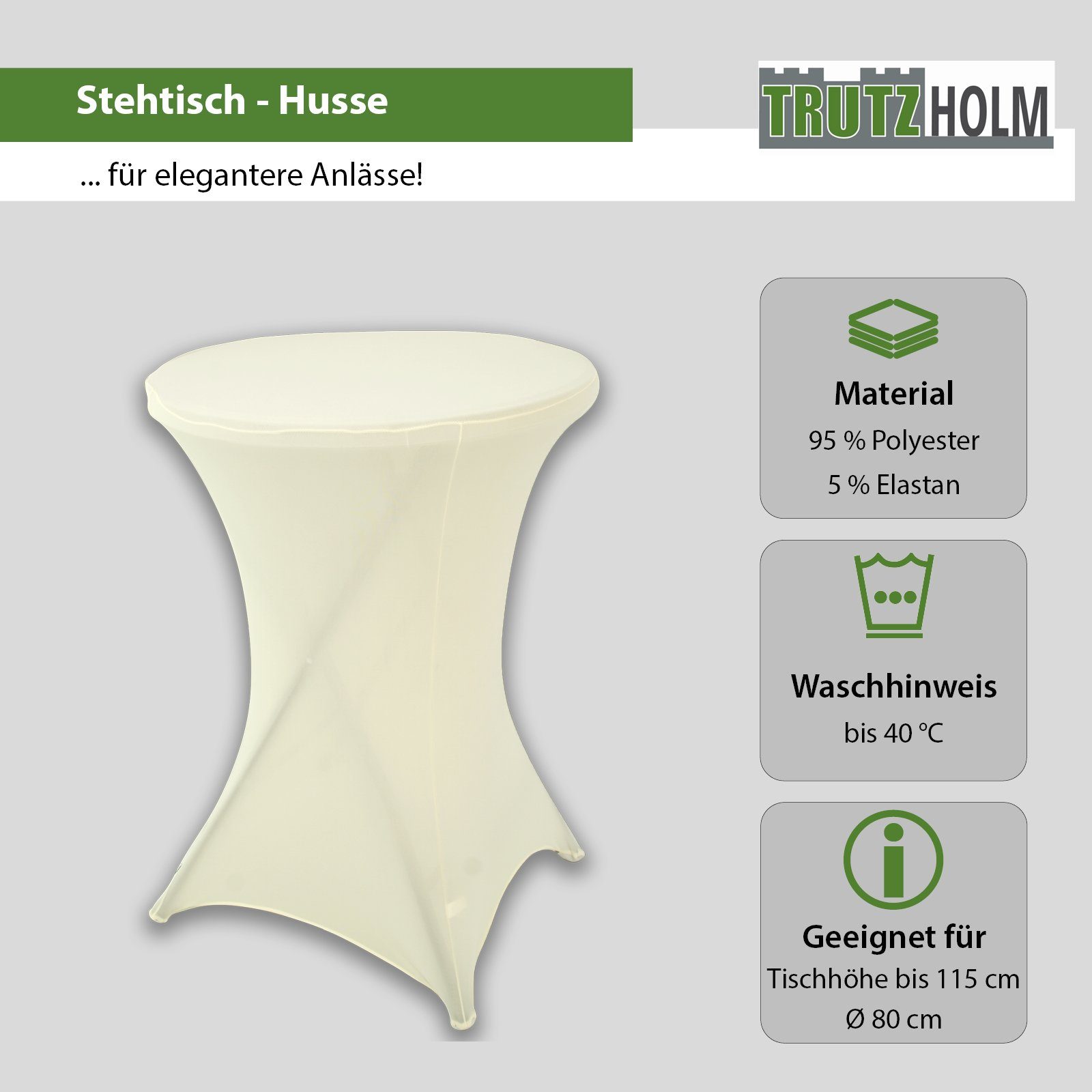 TRUTZHOLM Stehtisch Set Stehtisch klappbar Ø 80 cm & Husse Tischdecke bügelfrei für Gastro (Set aus Stehtisch und Husse)