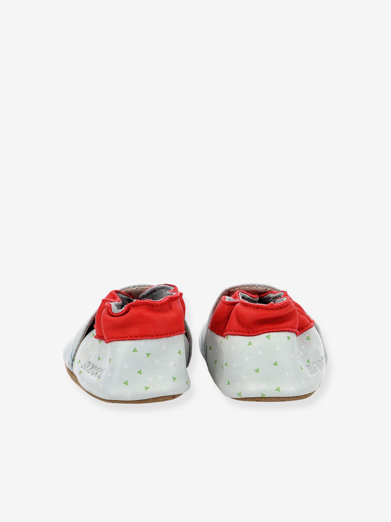 Chaussons cuir souple bébé Relax Croco ROBEEZ© bleu ciel