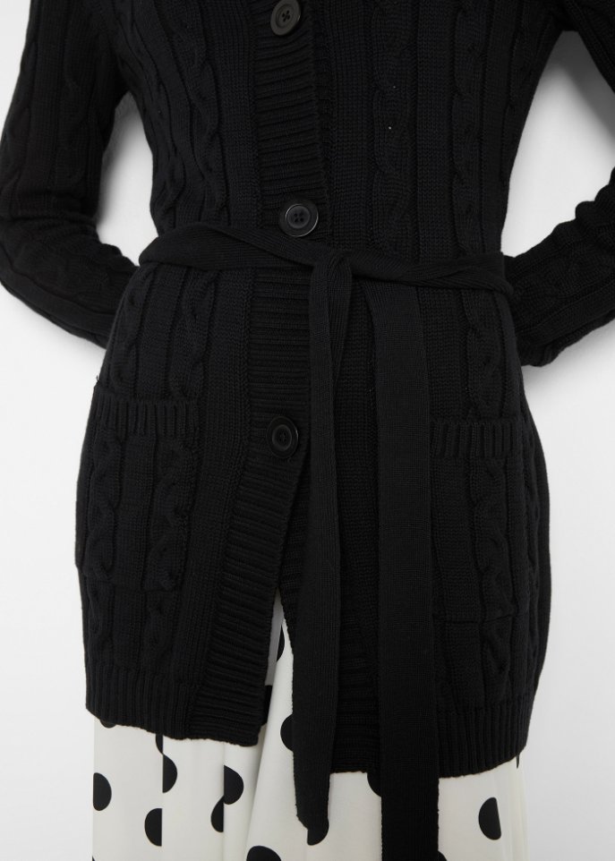 Longstrickjacke mit Zopfmuster