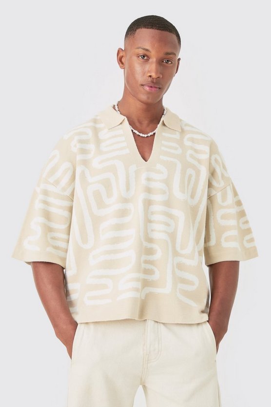 Kastiges Oversize Strick-Poloshirt