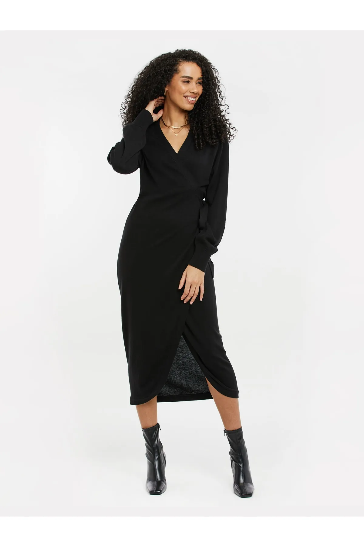 Threadbare  Kleid Lades Muskatnuss gestricktes Midi-Wickelkleid