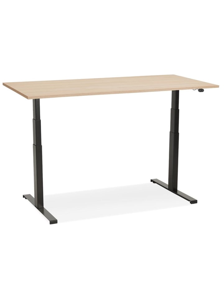 KADIMA DESIGN Schreibtisch 140x70 cm elektrisch höhenverstellbar in Beige-Schwarz günstig kaufen