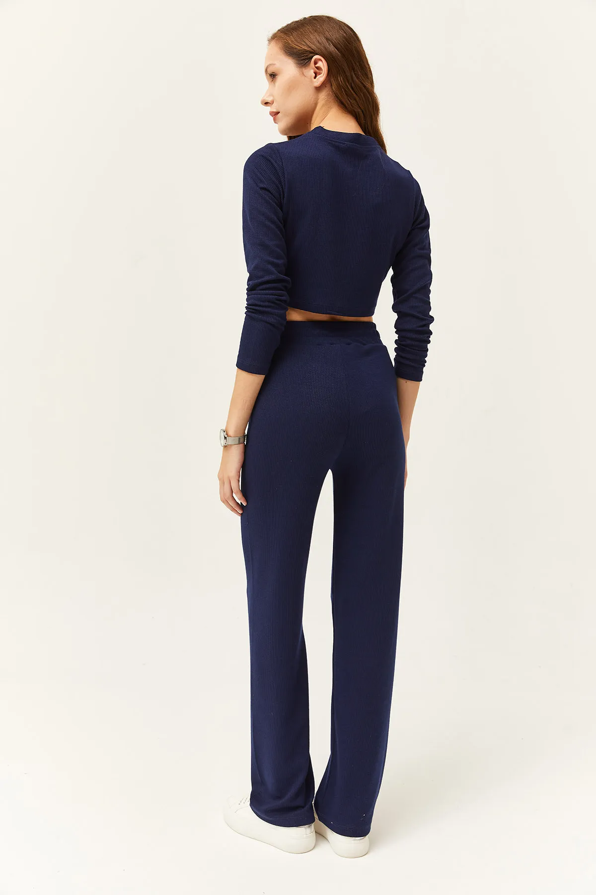 Olalook  Damen Marineblau Cardigan Bottom Top Rippenmuster Team TKM-19000235