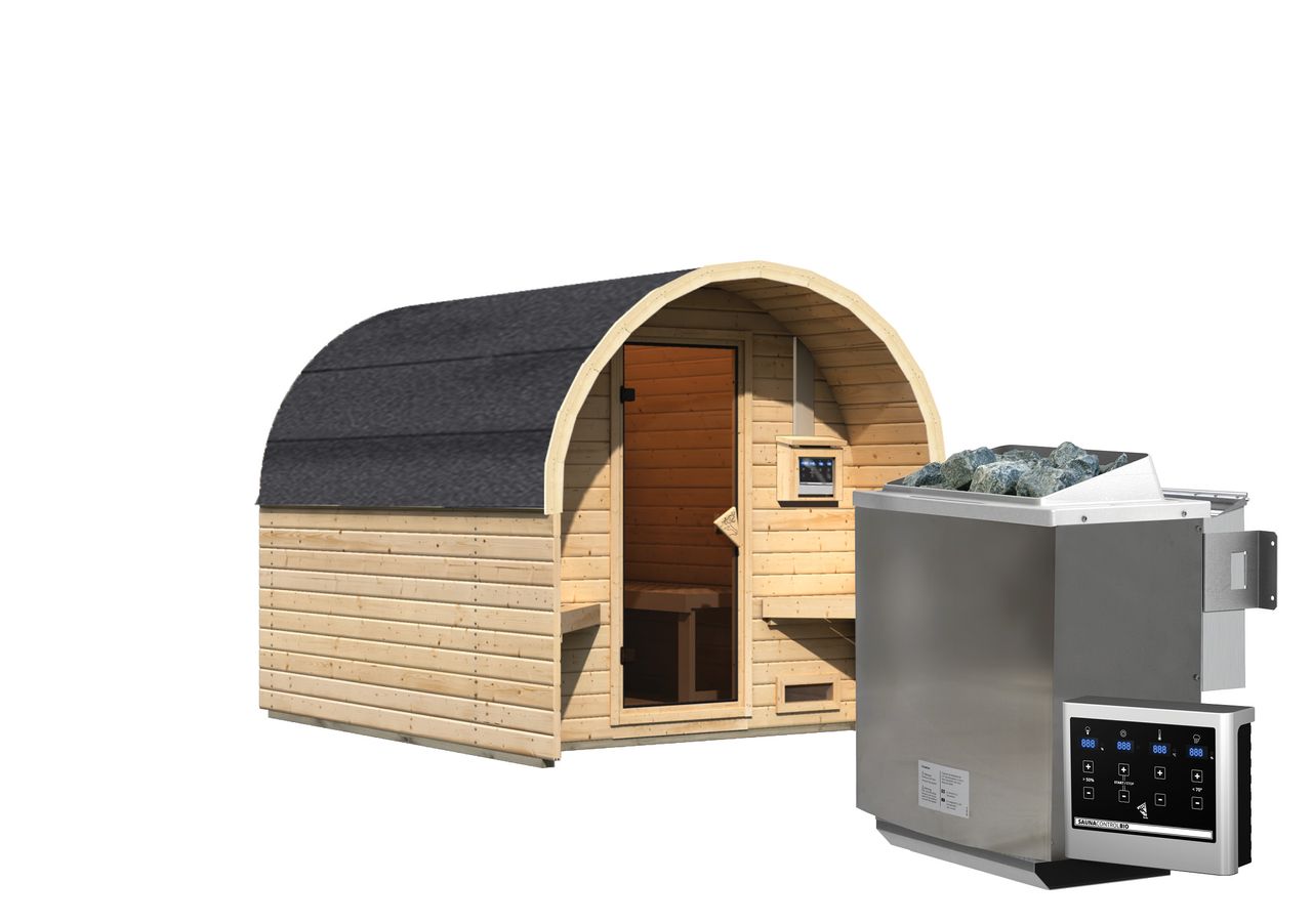 Karibu Fasshaus Dömitz A Bio 9,0 kW Ofen   Steuergerät Easy Bio - Made in Germany