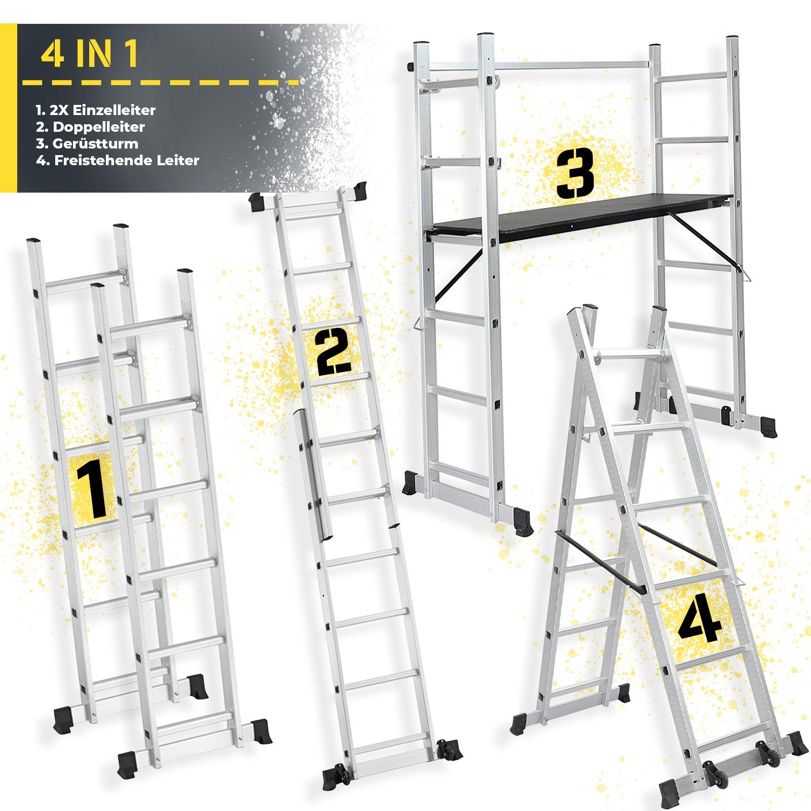TIMBERTECH Gerüst Baugerüst- 4 in 1 Arbeitshöhe max 280 cm, bis zu 150 kg Belastbar