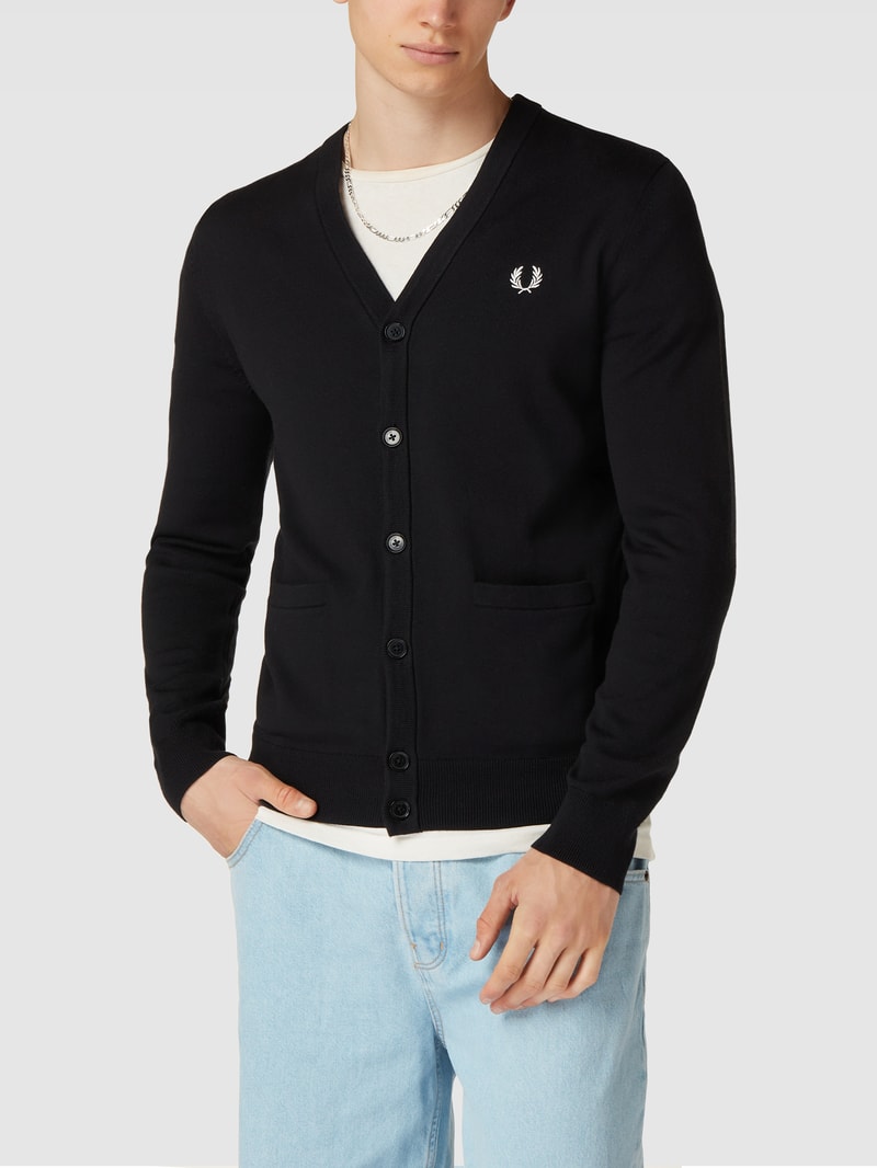 Strickjacke mit Label-Stitching in schwarz