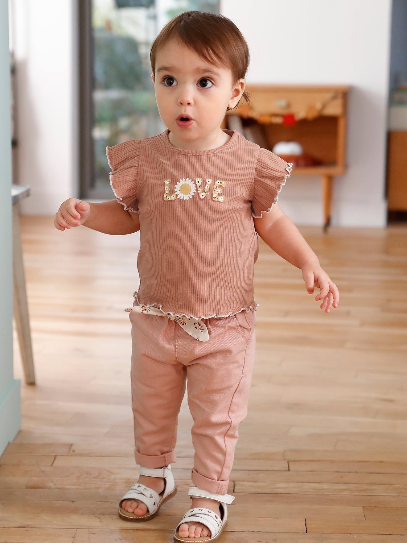 T-shirt love bébé manches courtes vieux rose