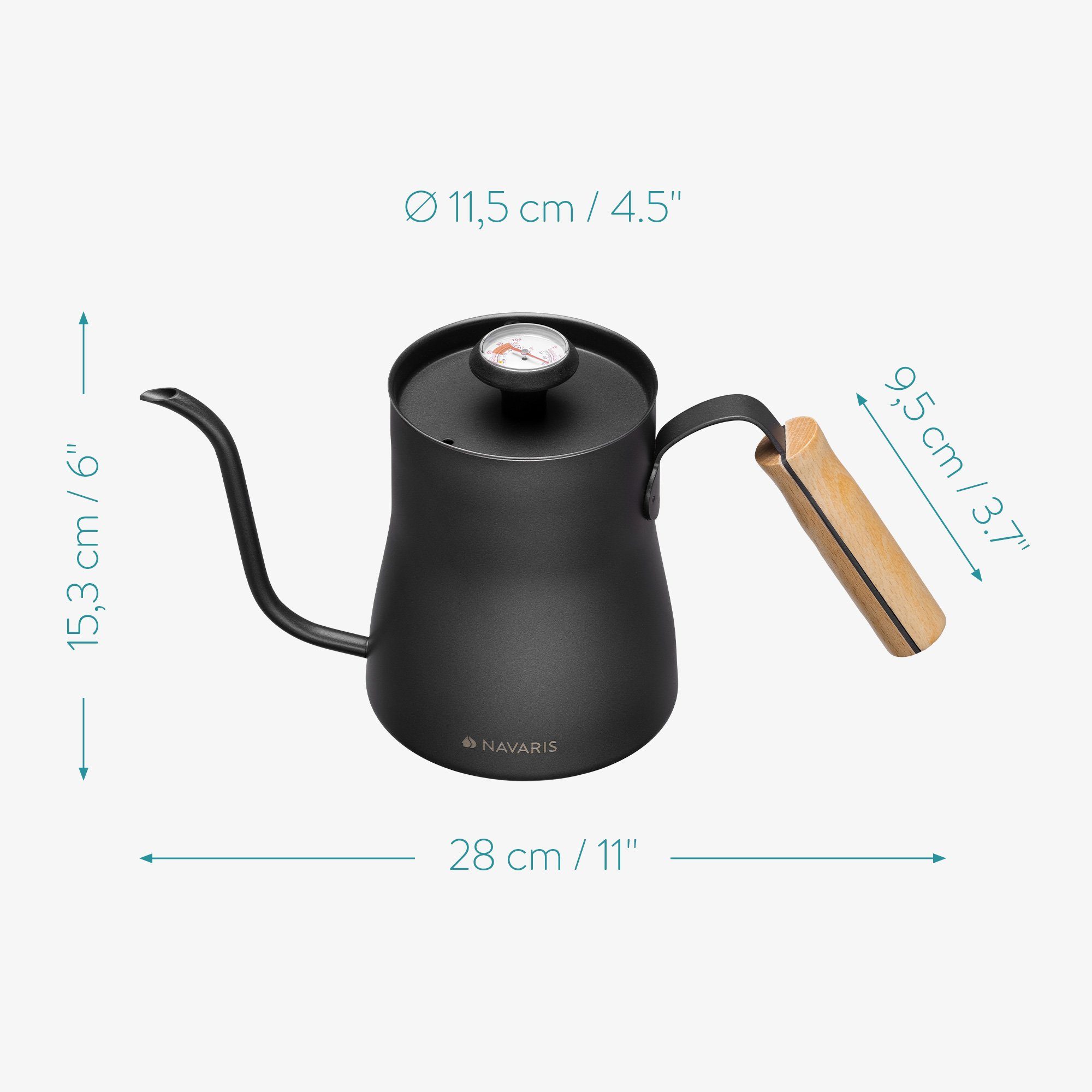Navaris Wasserkessel Wasserkocher Wasserkessel - 1l Schwanenhals Kessel inkl. Thermometer