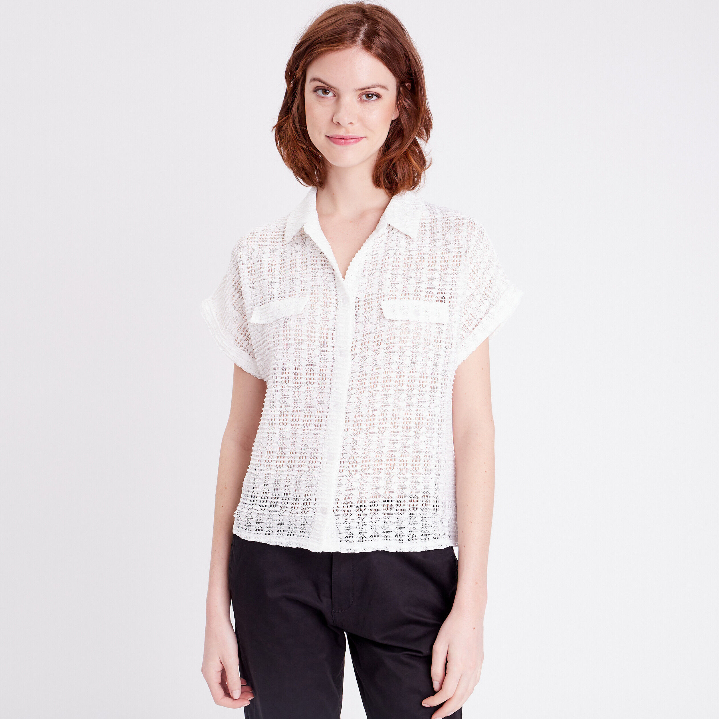 Blouse manches courtes ajourée ecru femme | Cache Cache