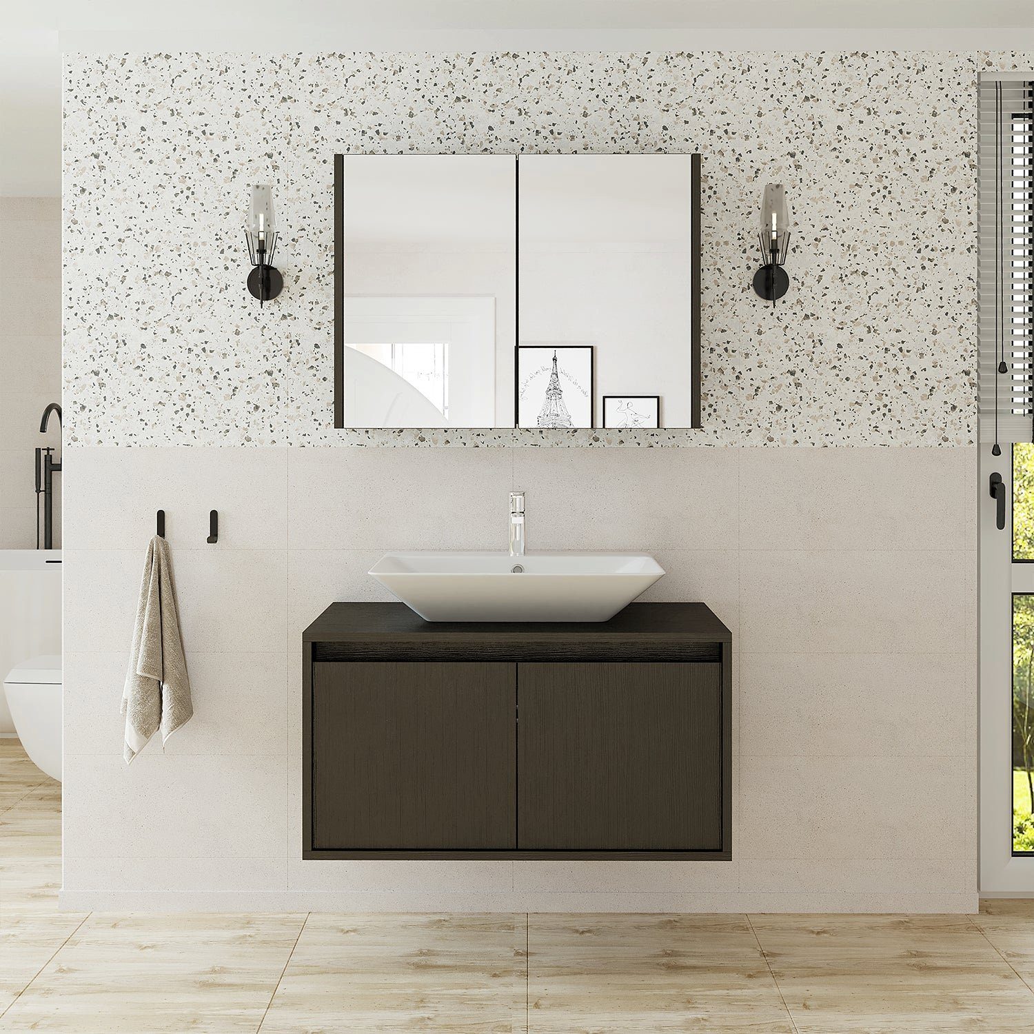 Roomart Badmöbel-Set, (Roomart Badmöbel Set Waschbecken mit Unterschrank 85cm,in 5 Farben)