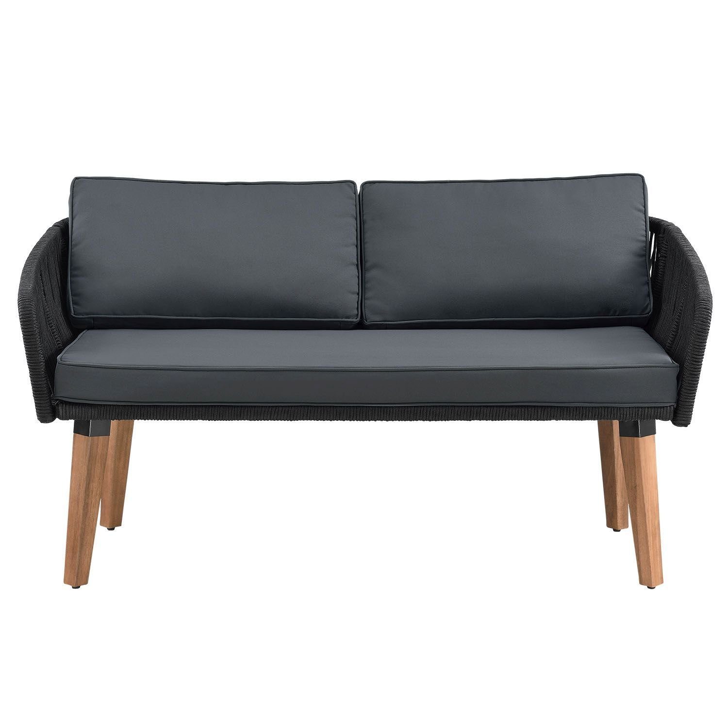 Juskys Gartenlounge-Set Neapel, (4-tlg), Seilgeflecht Sofa mit Tisch, 2 Sessel und Polster, für 4 Personen