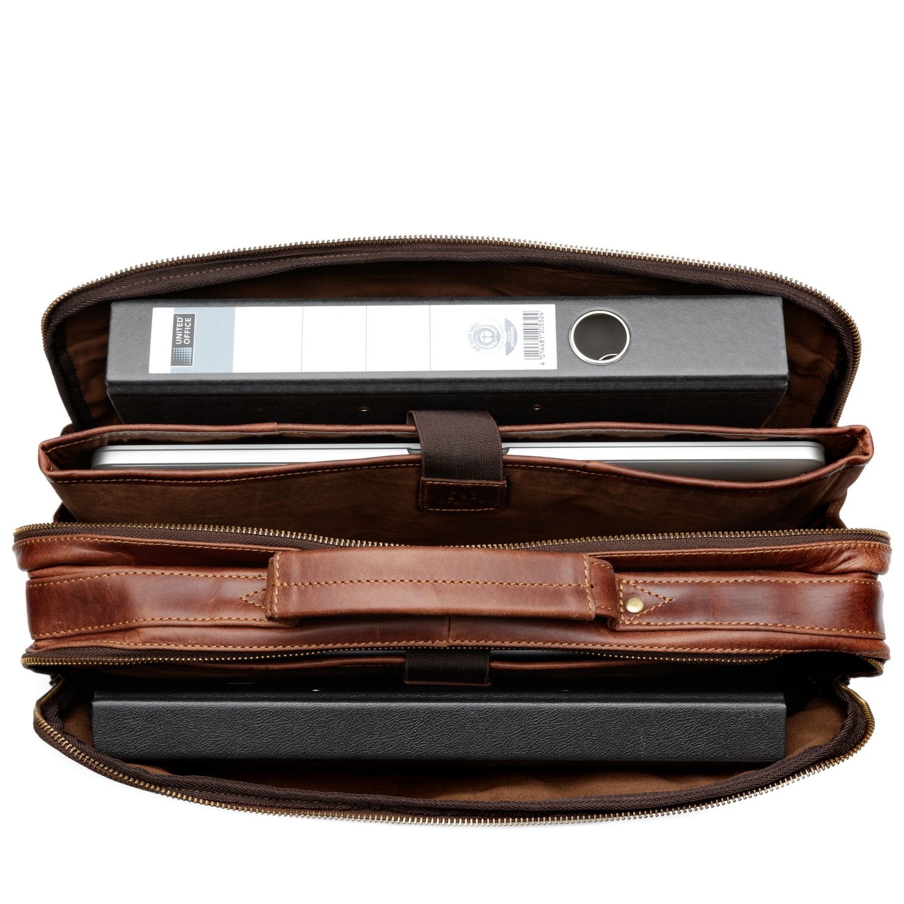 SID & VAIN Laptoptasche Leder Businesstasche Unisex SIMON, Laptoptasche 15,4 Zoll, Aktentasche Echtleder Damen Herren braun