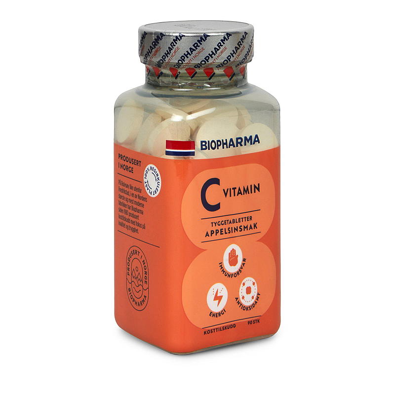 Biopharma C-vitamin 90 stk Appelsin, tyggetab., Biopharma