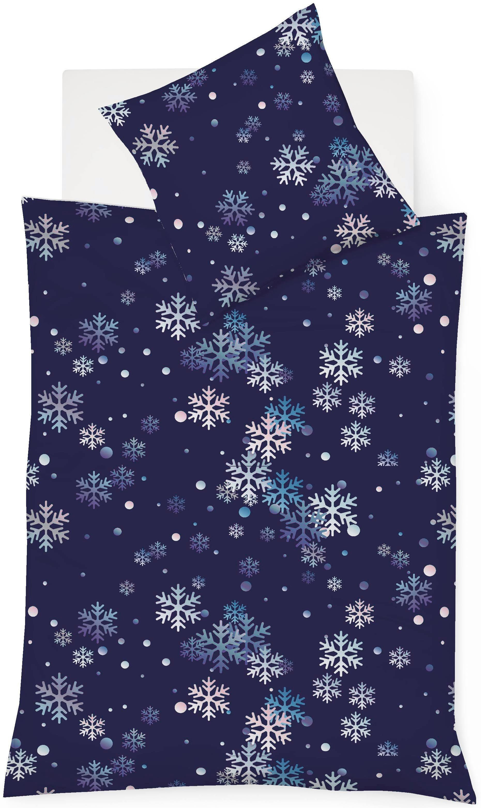 Bettwäsche Aspen 4375, fleuresse, Feinbiber, 2 teilig, Feinbiber mit Schneeflocken