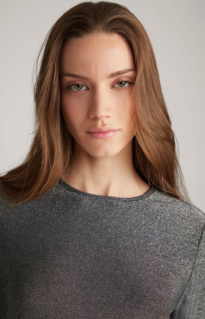Lurex-Blusenshirt in Grau-Glitzer