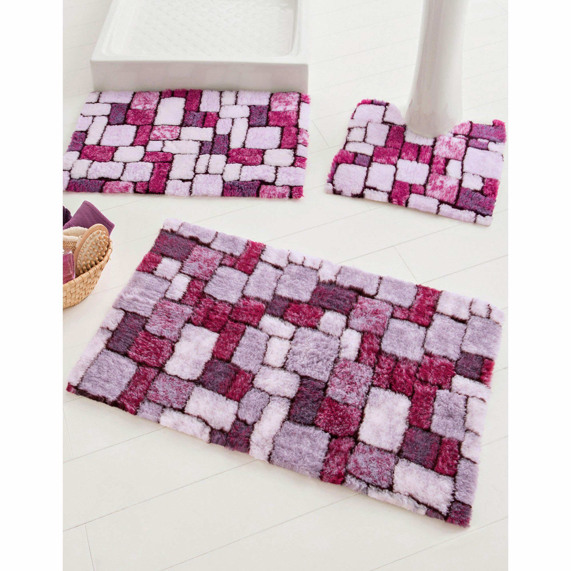 Tapis de bain mosaïque toucher peluche