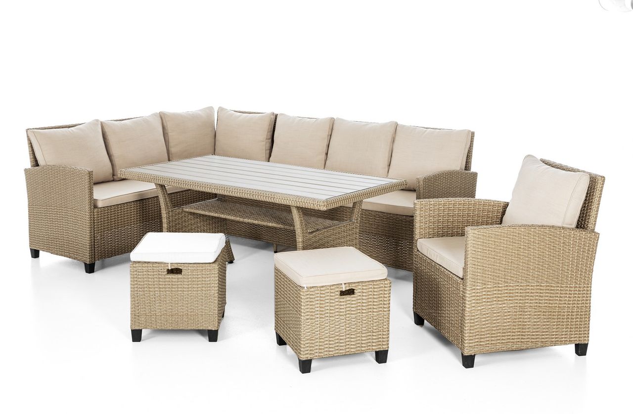 HC Garten & Freizeit Dining-Ecklounge inkl. Sitz- und Rückenkissen braun/beige