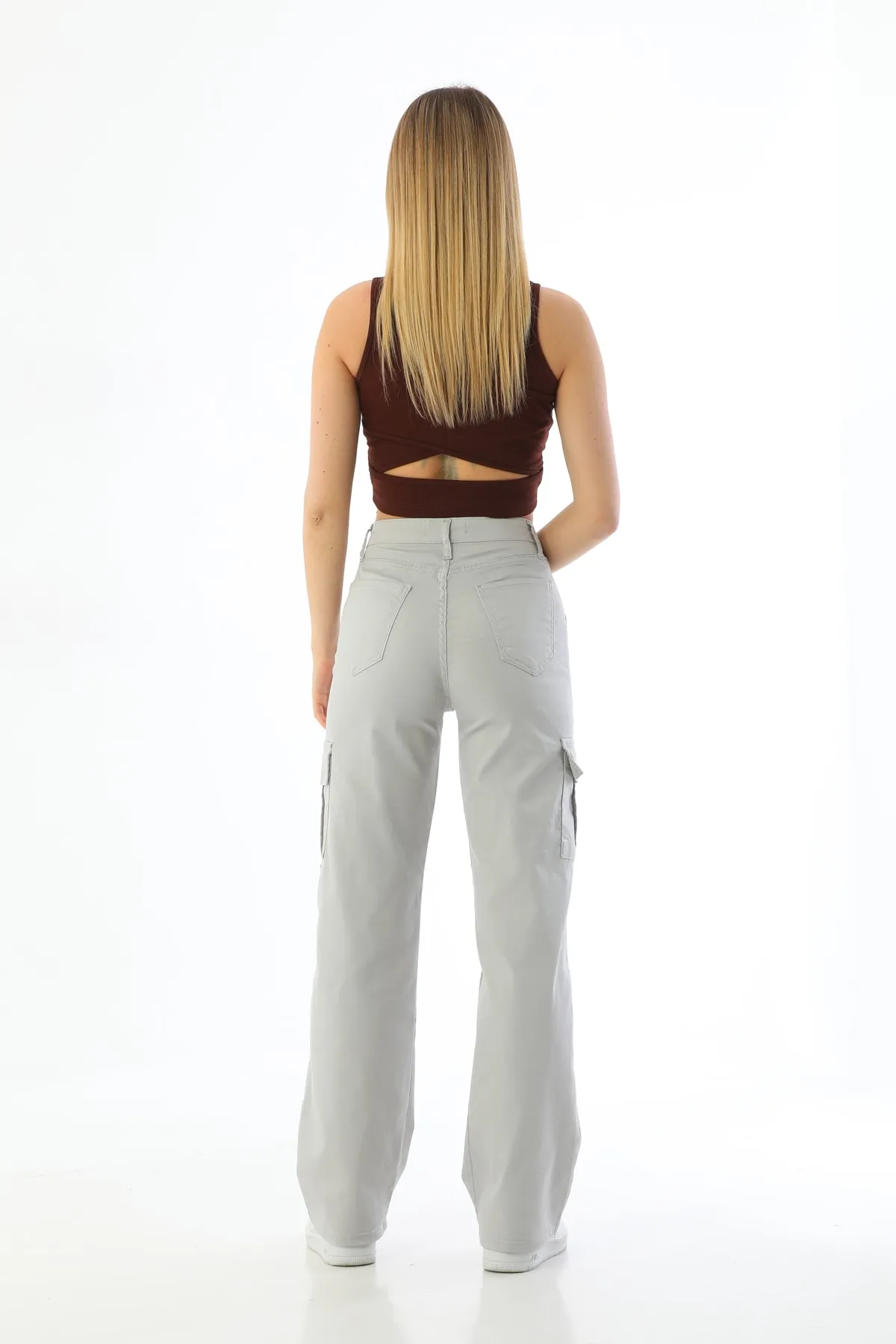 BİKELİFE  Steingraue Cargo-Tasche aus Lycra mit hoher Taille und weitem Bein