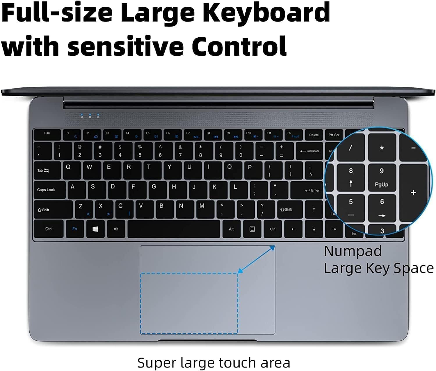 SGIN Notebook (Intel Celeron N5095, UHD Grafik, 512 GB SSD, Full HD Display 12GB Ram vielseitige Anschlüsse, leicht und tragbar)