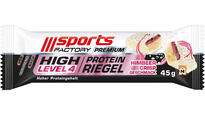 SPORTS FACTORY Proteinriegel Level 4 DLX Himbeer Crisp 45 g