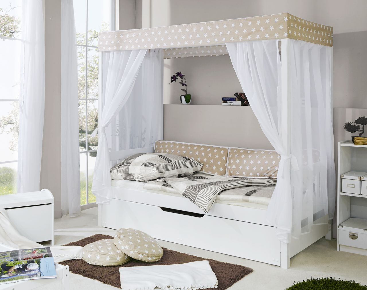 Ticaa Himmelbett Beige Var. 1 - mit Zusatzbett -