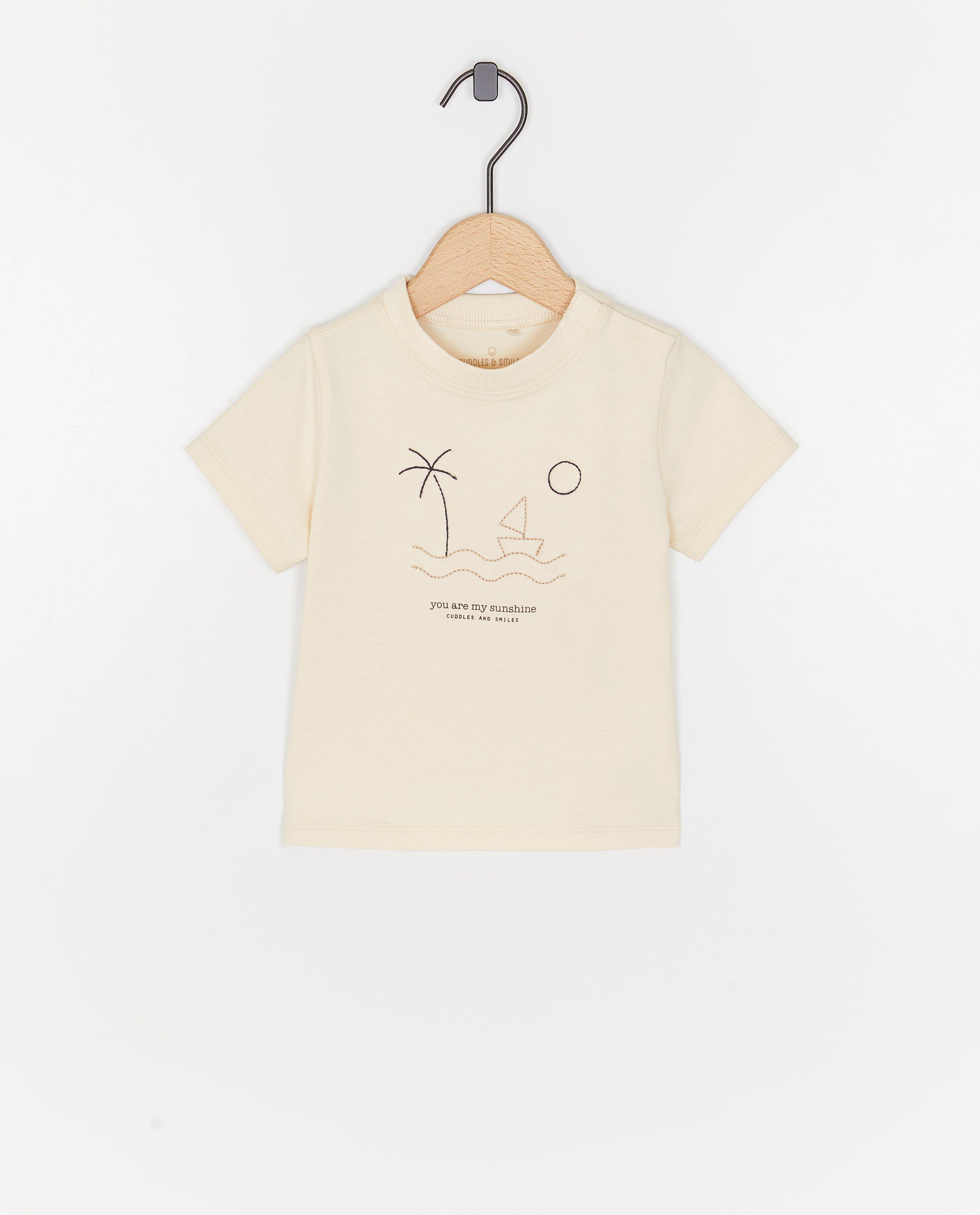 Cuddles and Smiles T-shirt med broderade figurer vit