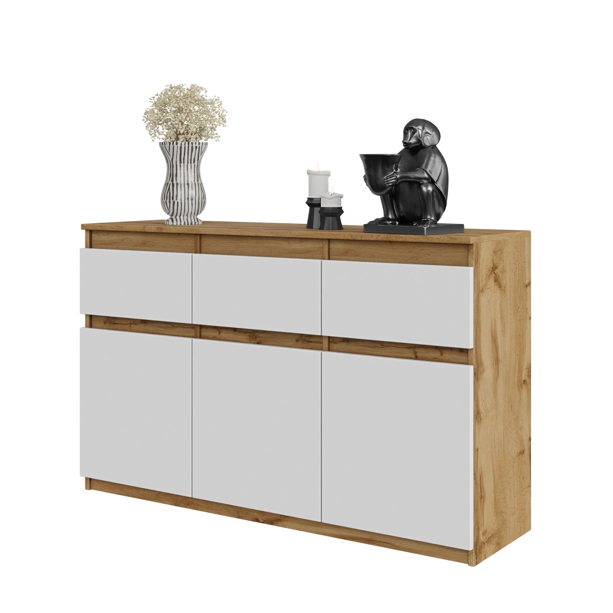Furnica Kommode NOAH, 3 Schubladen und 3 Türen - Votan Eiche H75cm B120cm T35cm (1 St)