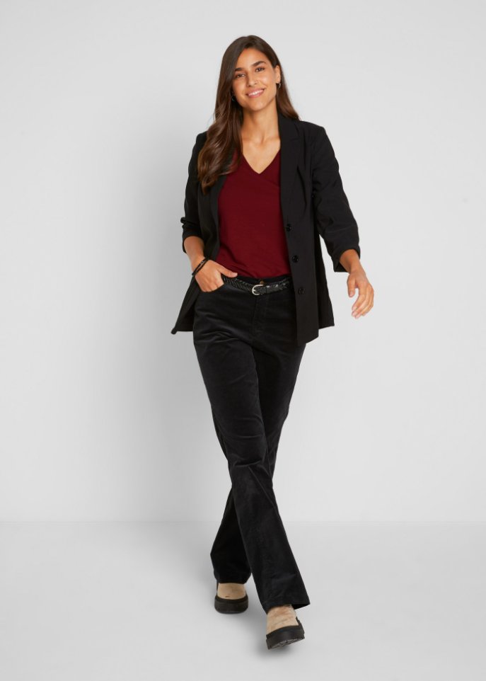 Langarmshirt mit V-Ausschnitt (2er Pack)