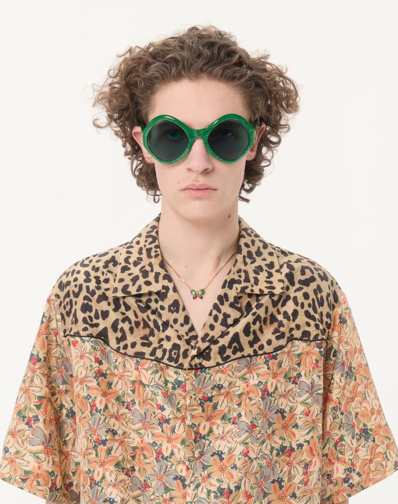 Valentino silkepoplin-bowlingskjorte med fauve-éclat-animalier- og papirblomsterprint