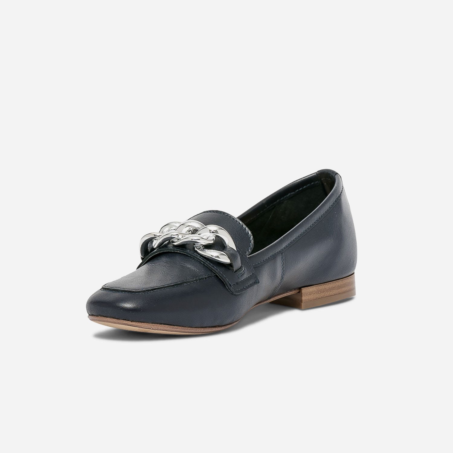 Mocassin marine cuir maxi chaîne argentée