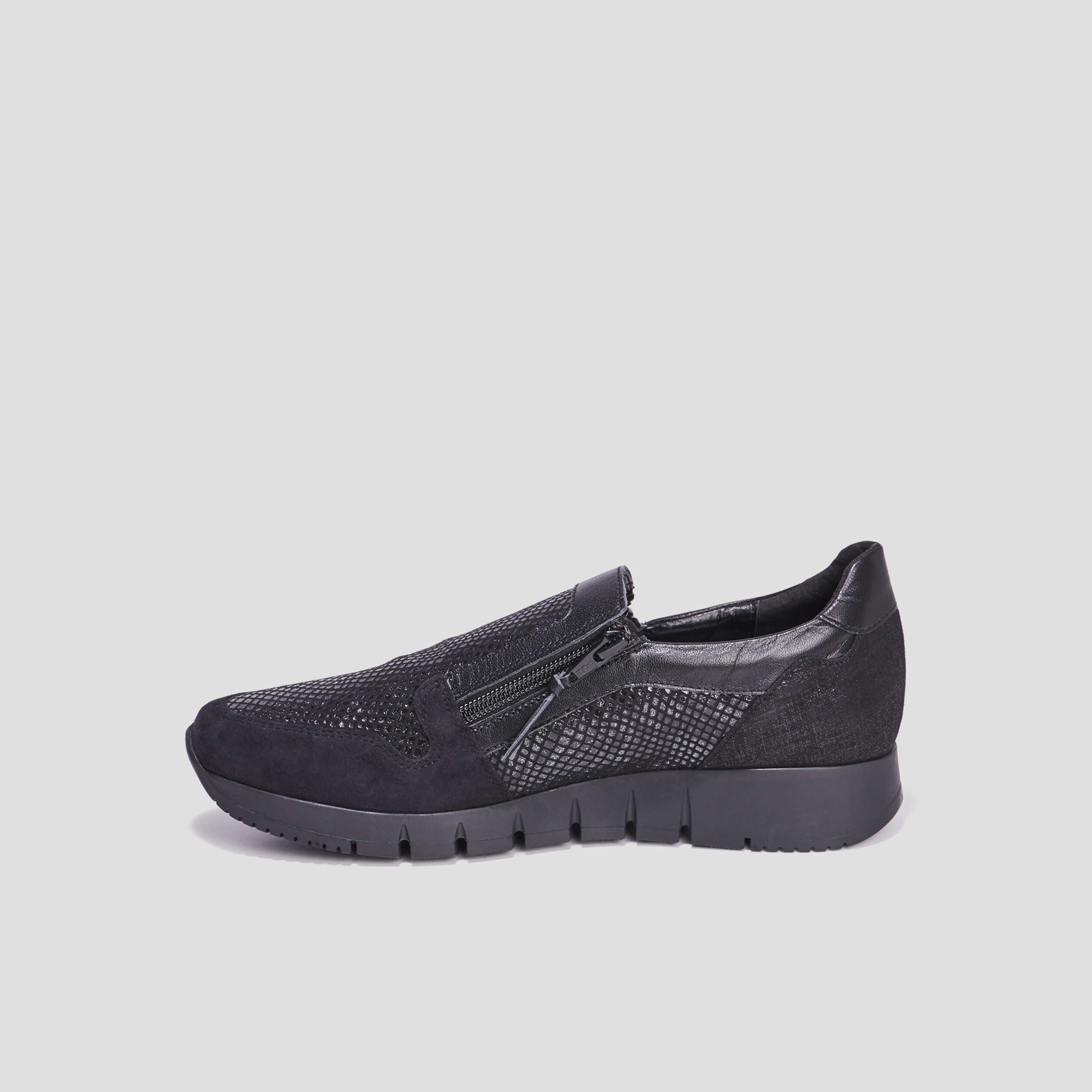 Baskets zippées en cuir pied large noir femme | La Halle