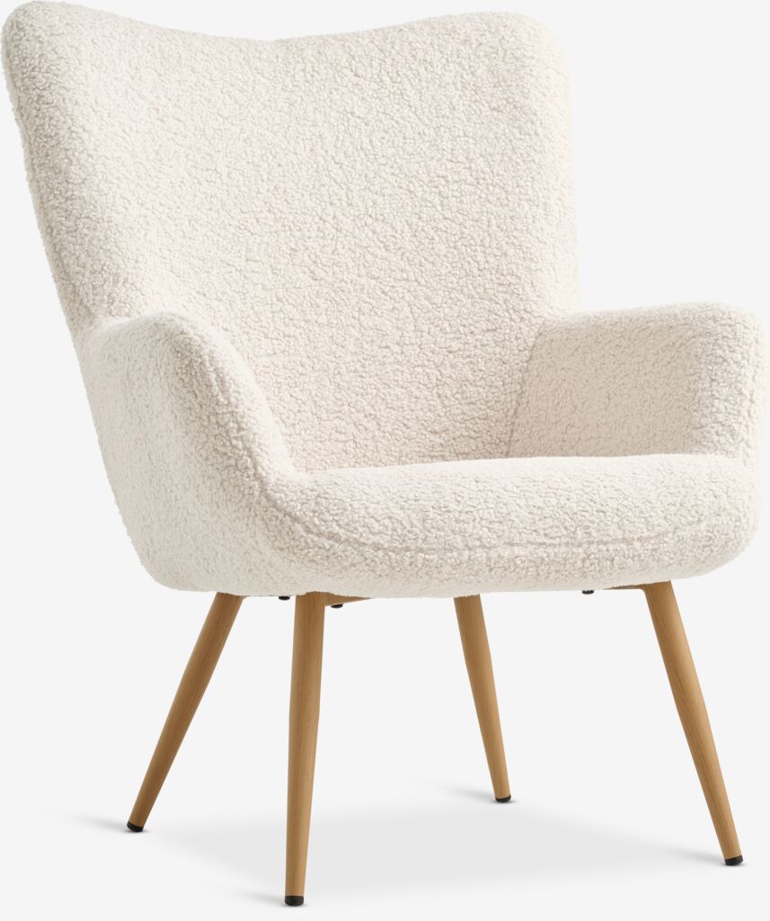 HUNDESTED Fauteuil HUNDESTED Peluche Tissu Blanc Cassé/Chêne