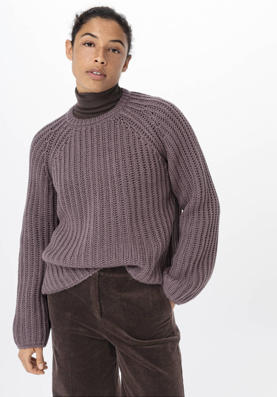 Raglan-Pullover aus Bio-Baumwolle und Bio-Merinowolle