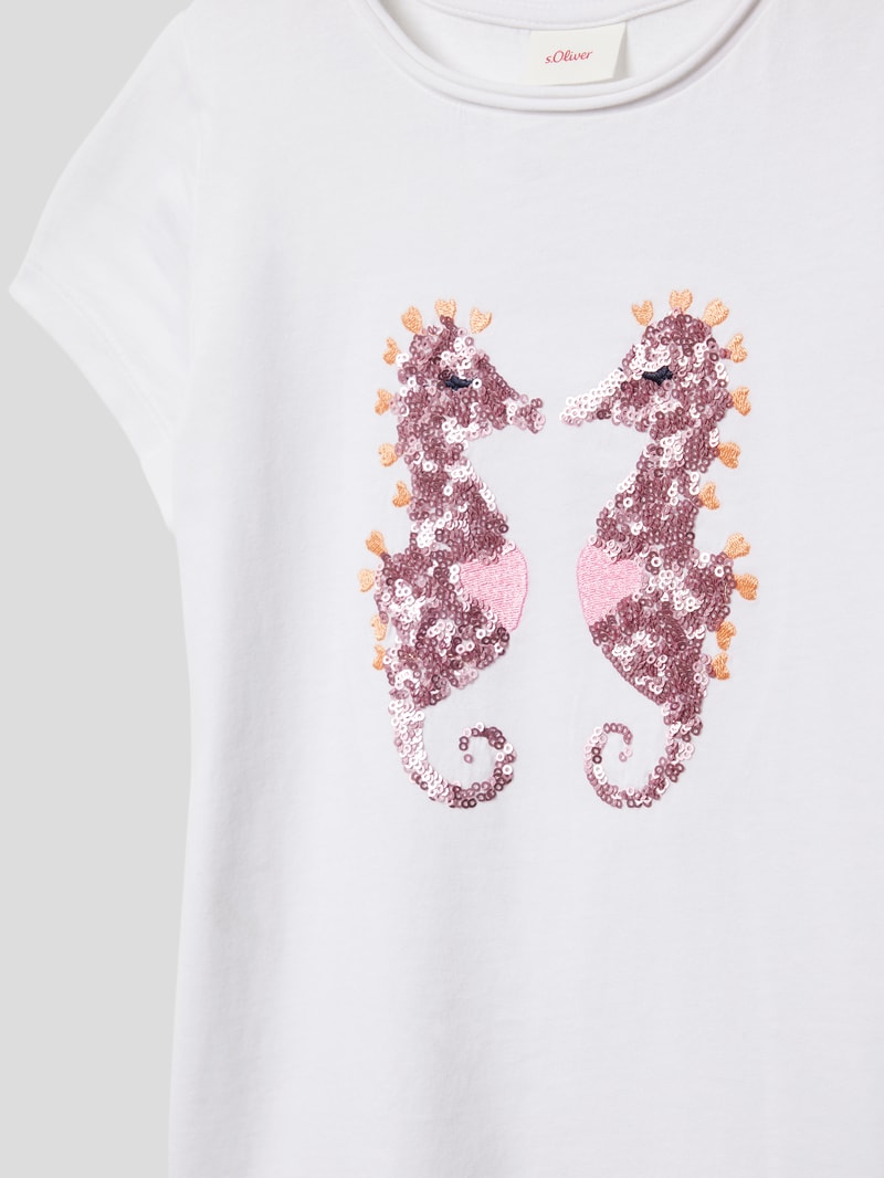 T-Shirt mit Paillettenbesatz in weiß