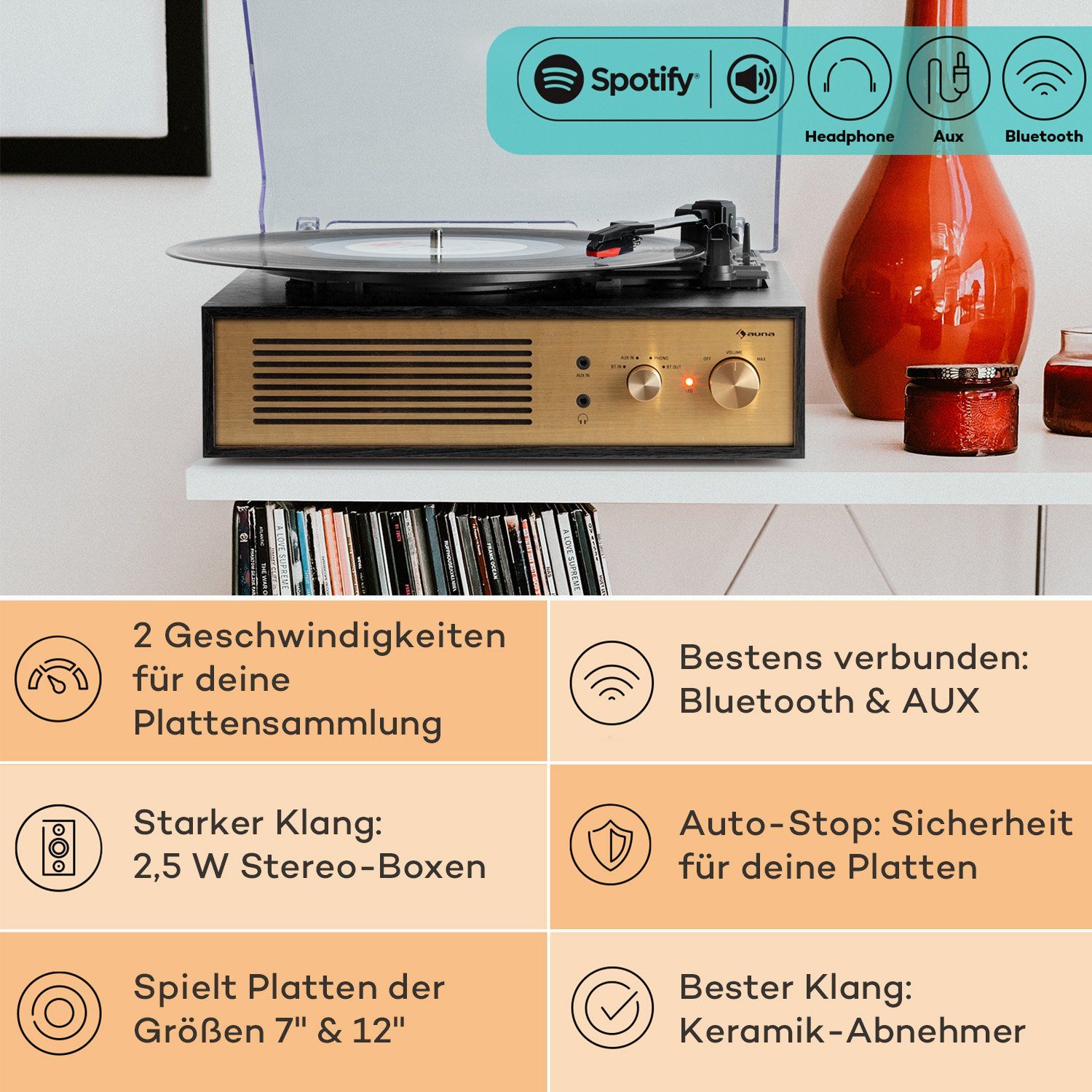Auna Berklee TT Classic Plattenspieler (Riemenantrieb, Bluetooth)