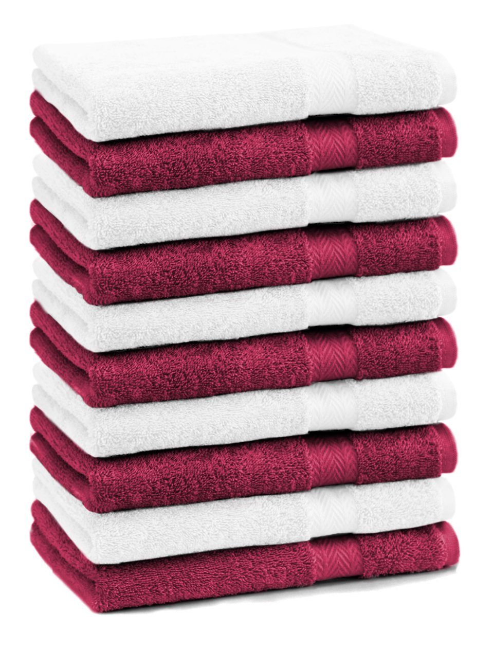Betz Gästehandtücher 10 Stück Gästehandtücher Premium 100% Baumwolle Gästetuch-Set 30x50 cm Farbe dunkelrot und weiß, 100% Baumwolle