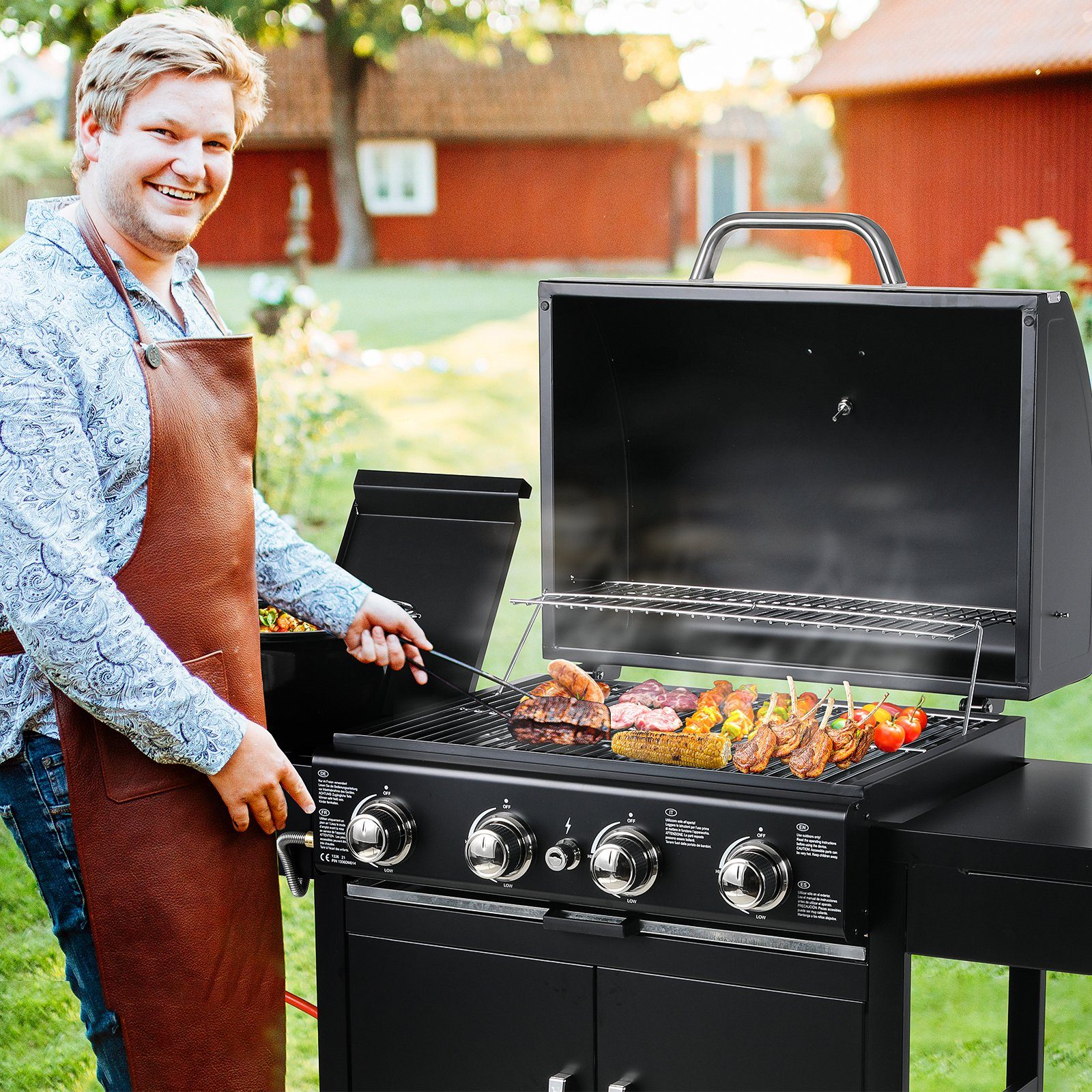 TLGREEN Gasgrill Gasgril BBQ Grillwagen 4+1 Brenner Große Grillfläche