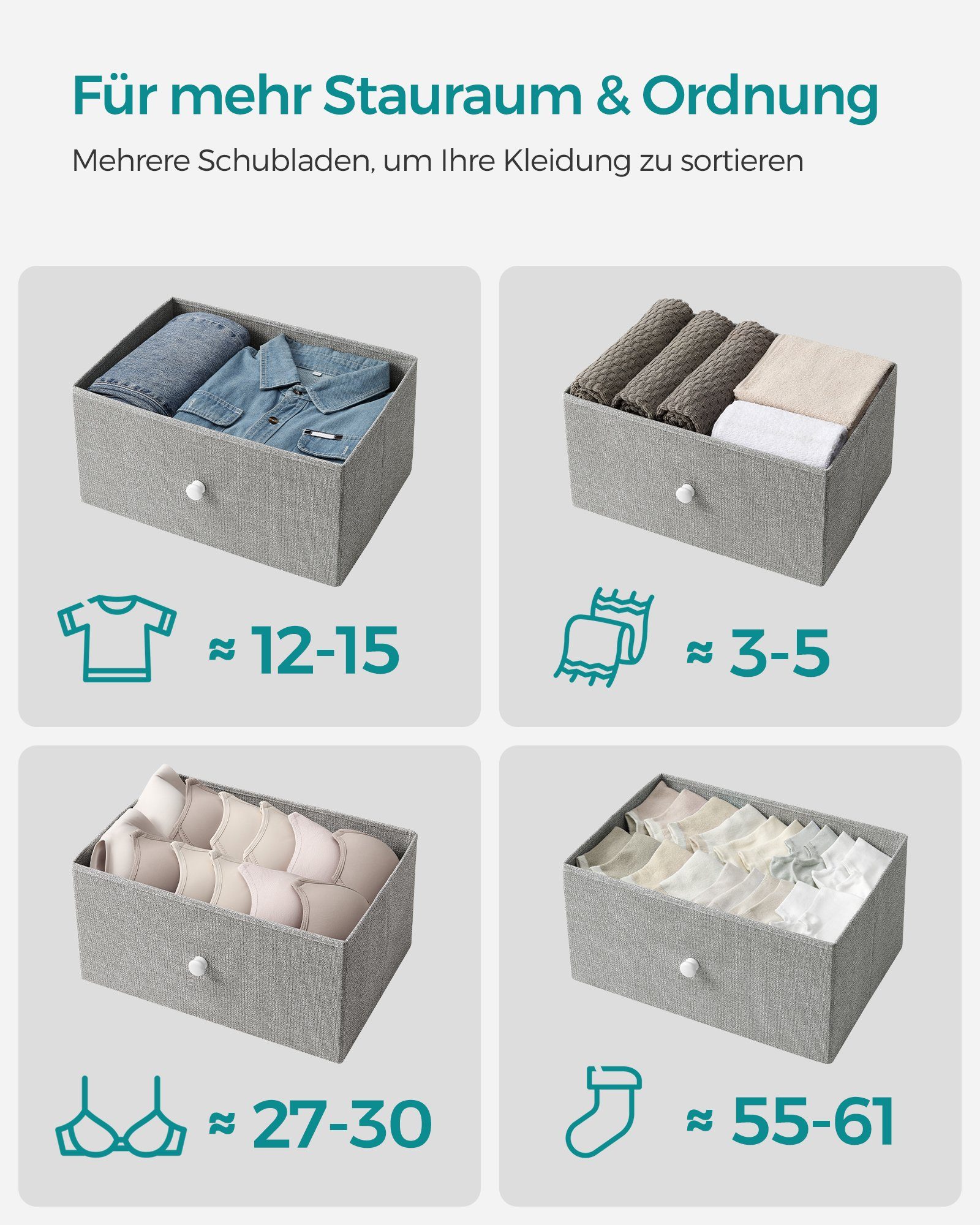 SONGMICS Kommode, Aufbewahrungsschrank mit 4 Stoff-Schubladen