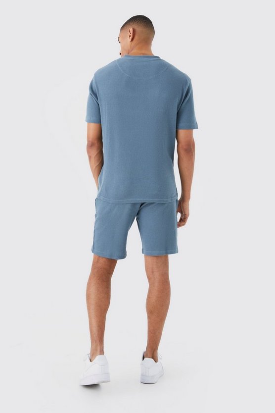 Slim-Fit Bomber-Poloshirt & Shorts in Waffeloptik