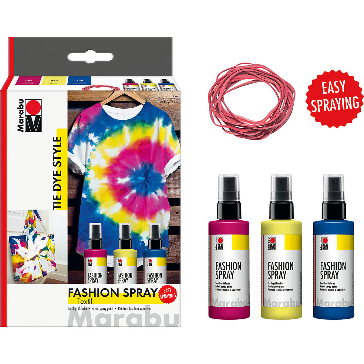 Fashion-Spray Tie Dye Style Textilsprühfarbe, 3 x 100 ml