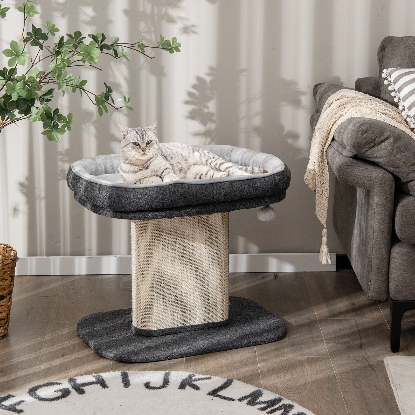 COSTWAY Kratzbaum Katzenbaum, mit Plüschsitzfläche & Ball, Holz